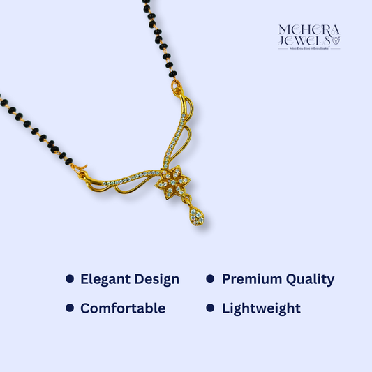 Floral Design American Diamond Mangalsutra with Gold-Plated Pendant