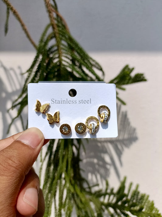 Golden Elegance – 3 Pair Earrings Set