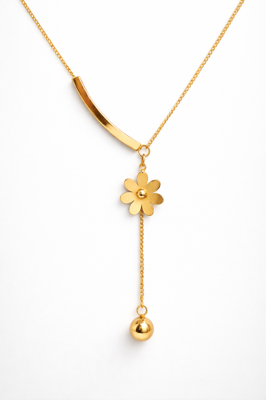 Floral Bar Drop Gold Necklace