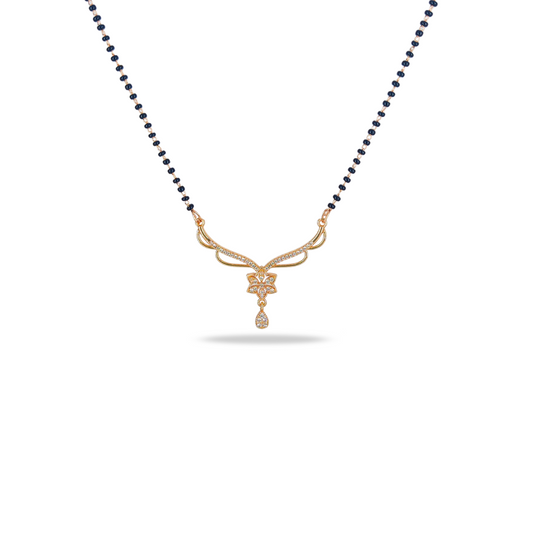 Floral Design American Diamond Mangalsutra with Gold-Plated Pendant