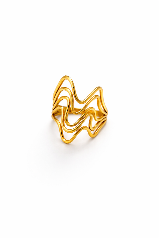 Fluid Wave Design Adjustable Gold Ring