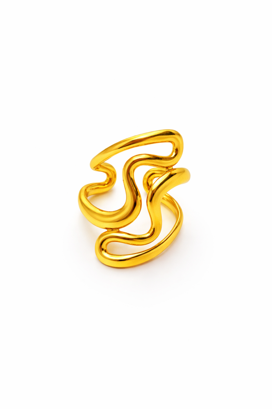 Fluid Curve Design Adjustable Gold Ring