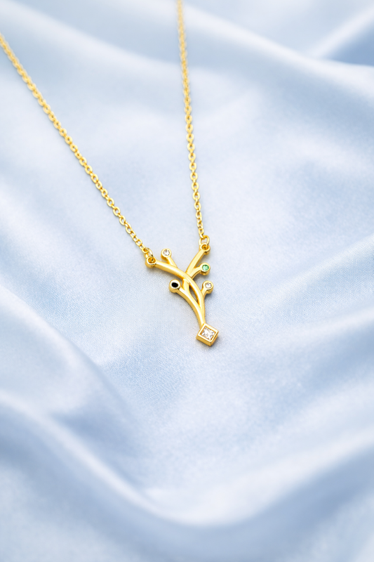 Elegant Branch Necklace with Multicolor Stone