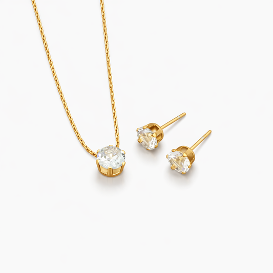 Solitaire Necklace with Matching Studs