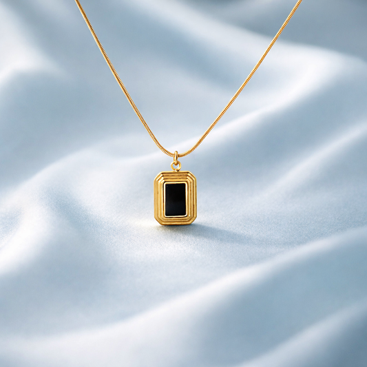 Rectangular Necklace with a Dark Stone