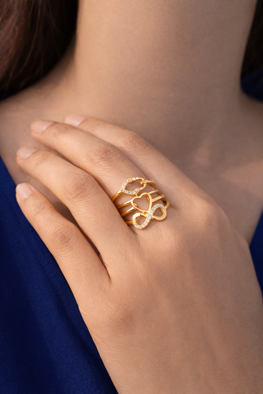 Double Heart Infinity Adjustable Ring