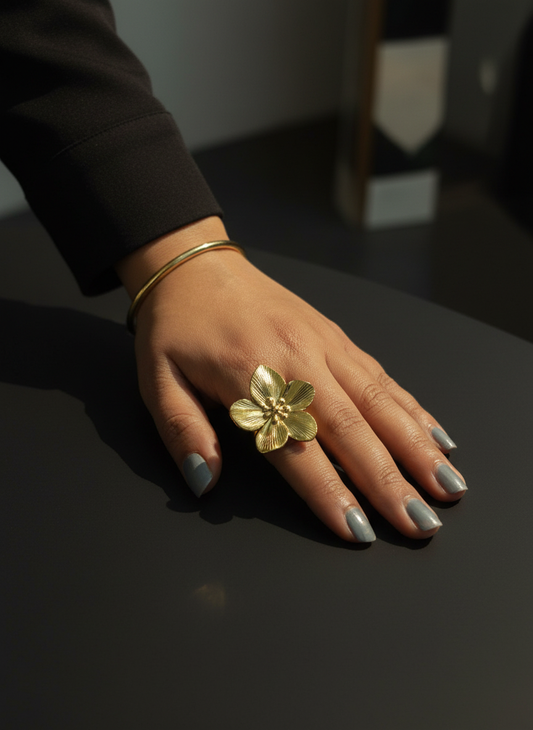 Elegant Floral Gold Adjustable Ring