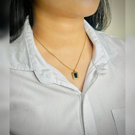 Rectangular Necklace with a Dark Stone