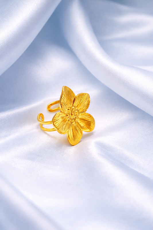 Elegant Floral Gold Adjustable Ring