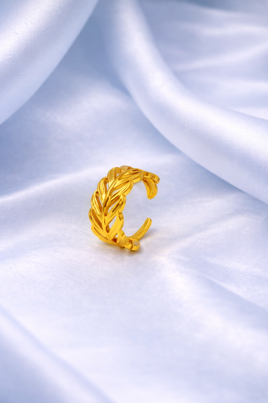 Leaf Pattern Adjustable Gold Ring