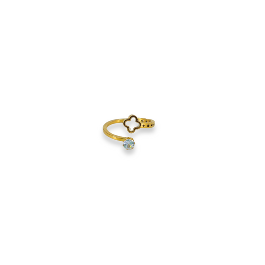 Clover Sparkle Anti-Tarnish Ring With Dual Charm Design