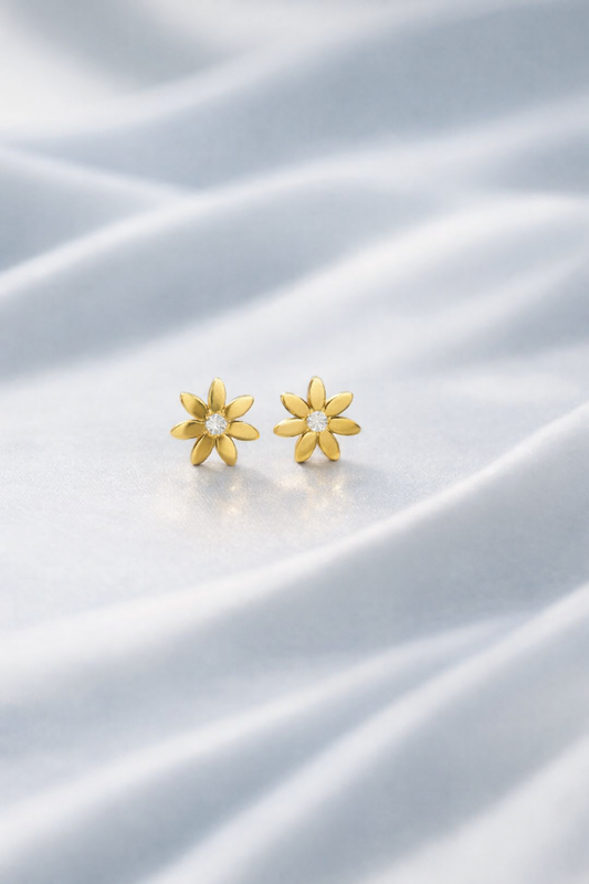 Golden Floral Stud Earrings