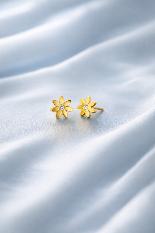 Golden Floral Stud Earrings