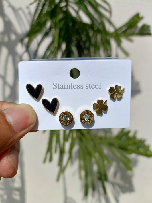 Charm Trio Earrings Set – Anti-Tarnish