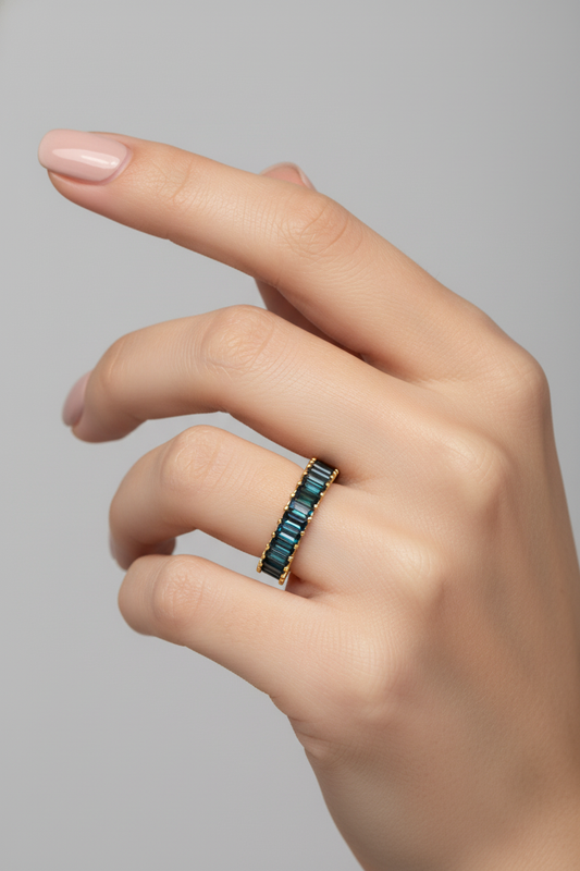Royal Blue Baguette Adjustable Gold Ring