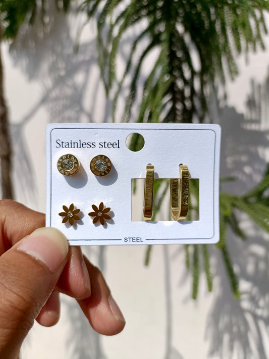 Golden Glow Earrings Set – Anti-Tarnish
