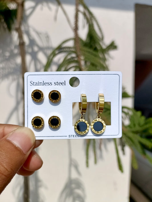 Royal Black Earrings Set – Anti-Tarnish