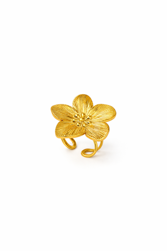 Elegant Floral Gold Adjustable Ring