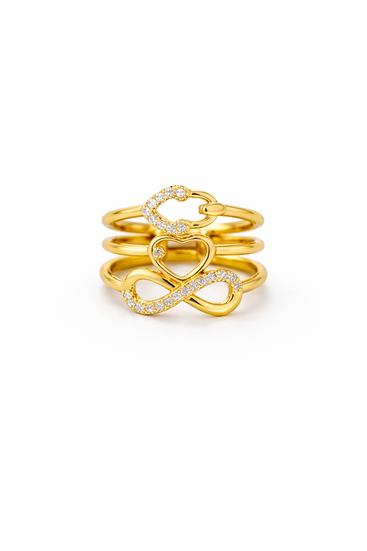 Double Heart Infinity Adjustable Ring