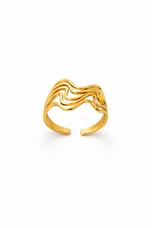 Fluid Wave Design Adjustable Gold Ring