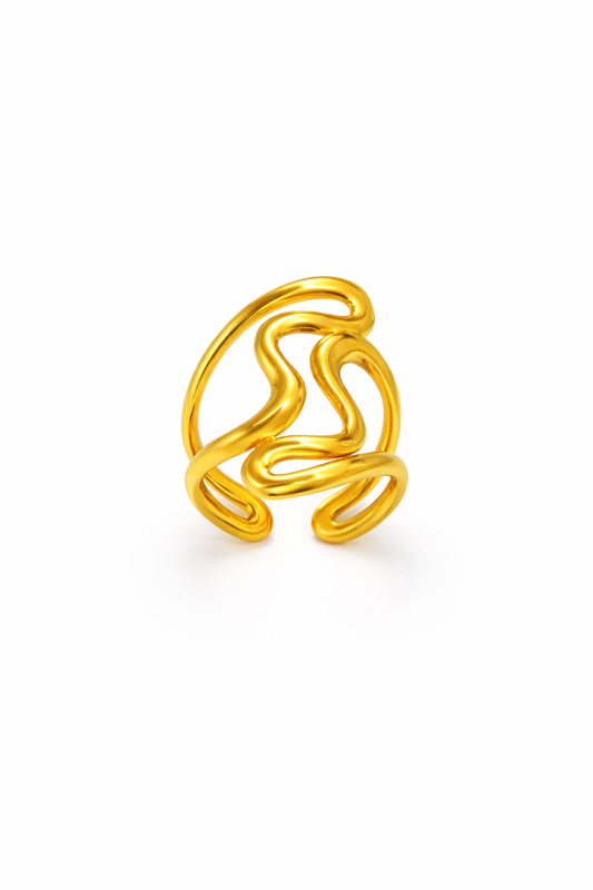 Fluid Curve Design Adjustable Gold Ring