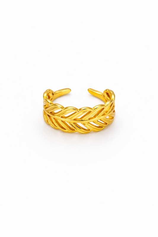 Leaf Pattern Adjustable Gold Ring