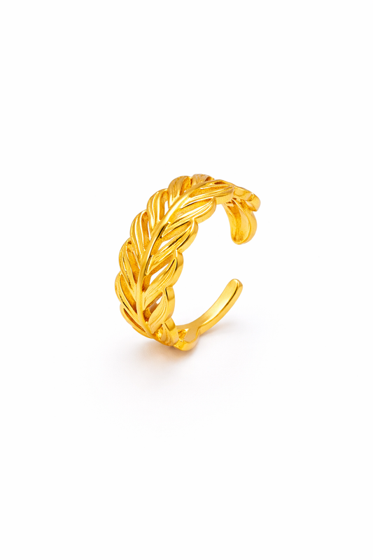 Leaf Pattern Adjustable Gold Ring