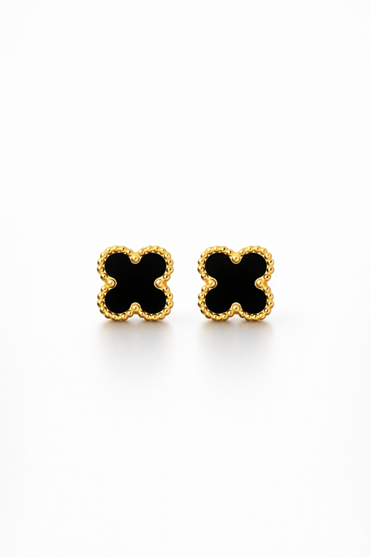 Obsidian Clover Luxury Studs Earrings