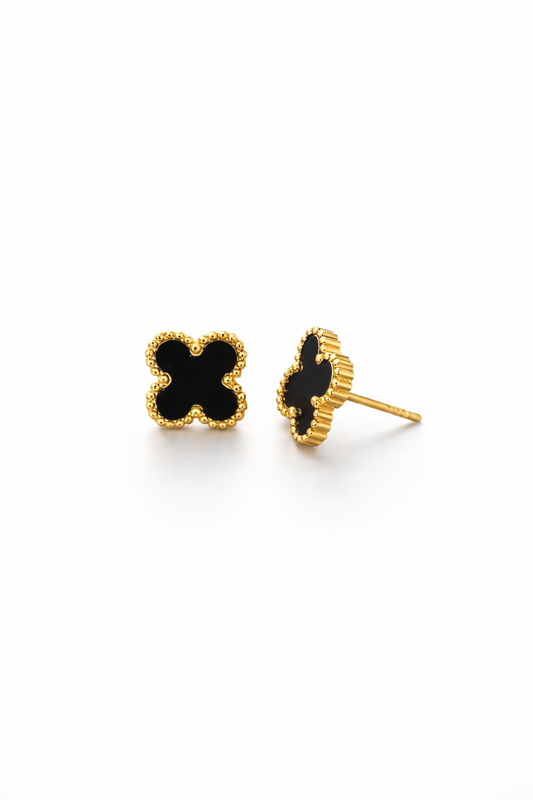 Obsidian Clover Luxury Studs Earrings