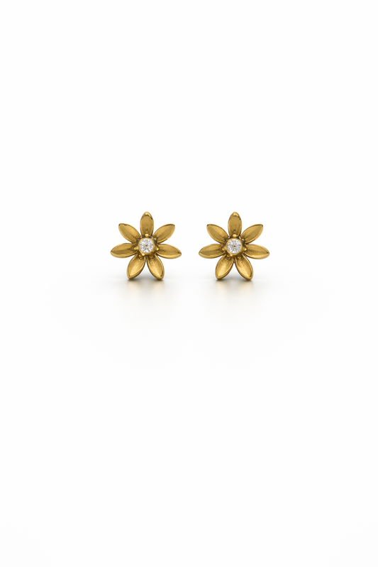Golden Floral Stud Earrings