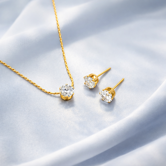 Solitaire Necklace with Matching Studs