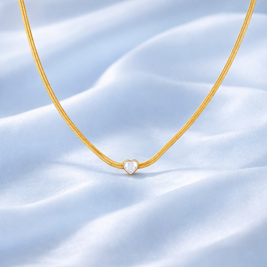 Delicate Gold Chain Necklace with Crystal Heart