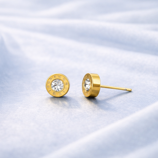 Imperial Roman Dial Gold Studs Earrings
