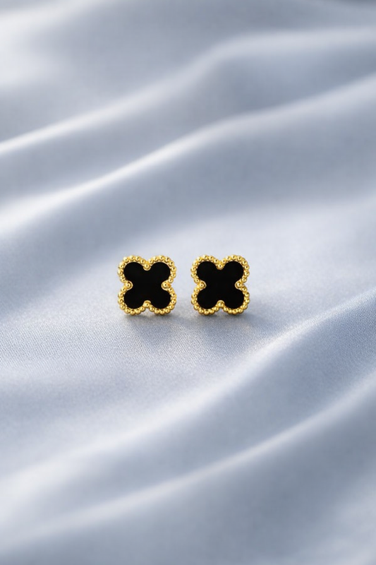 Obsidian Clover Luxury Studs Earrings