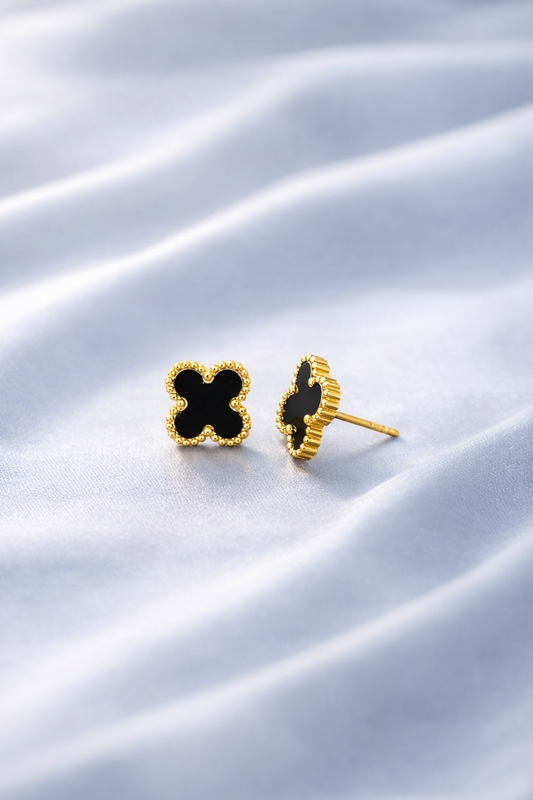 Obsidian Clover Luxury Studs Earrings