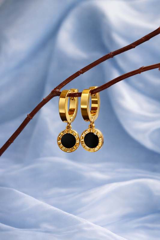Black Onyx Disc Hoop Earrings