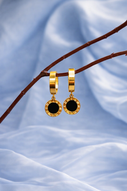 Black Onyx Disc Hoop Earrings