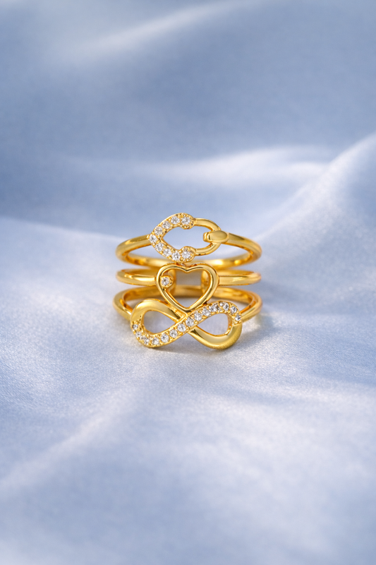 Double Heart Infinity Adjustable Ring