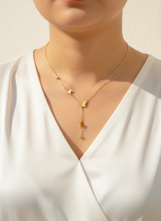 Golden Papillon Lariat Necklace