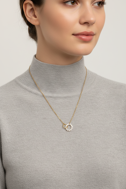 Eterna Pearl Circle Gold Necklace