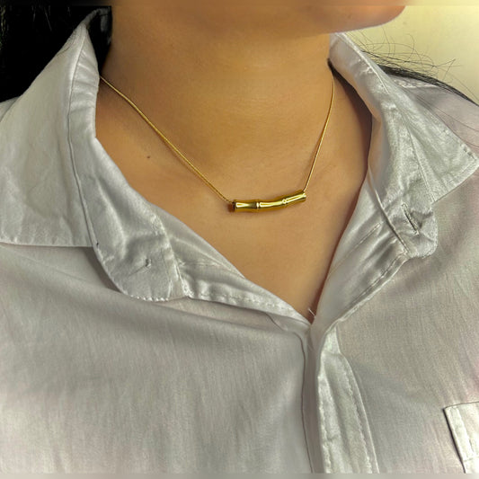 Gold Bamboo Inspired Pendant Necklace