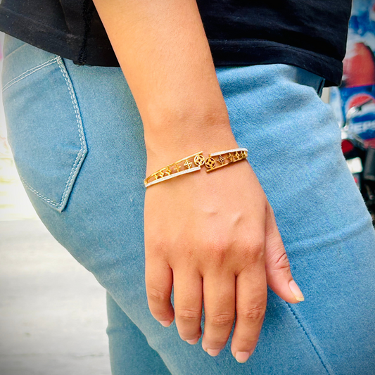 Geometric Pattern Gold Tone Bracelet