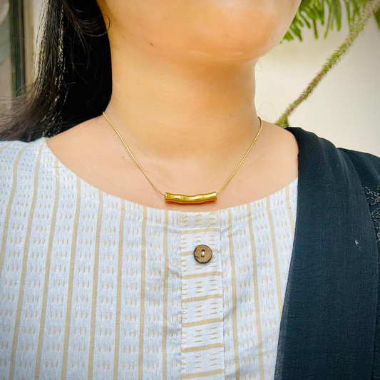 Elegant Gold Bamboo Inspired Anti Tarnish Pendant Necklace