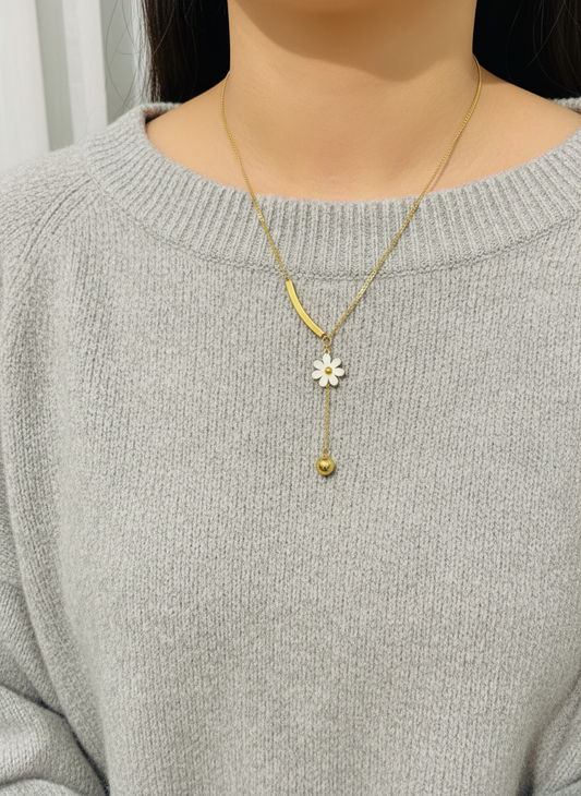 Floral Bar Drop Gold Necklace
