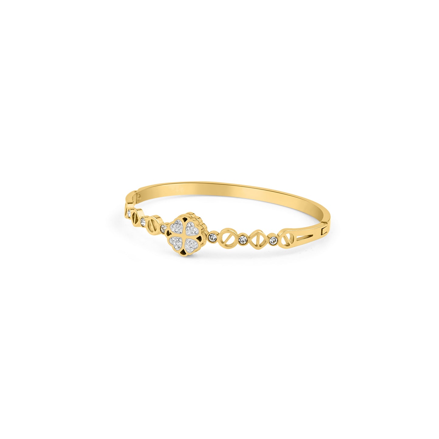 Delicate Gold Bracelet with Heart Crystal Clover
