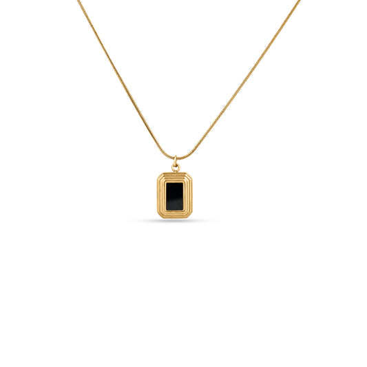 Rectangular Anti Tarnish Pendant Necklace with a Dark Stone