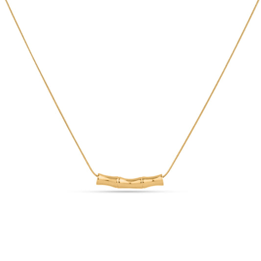 Elegant Gold Bamboo Inspired Anti Tarnish Pendant Necklace