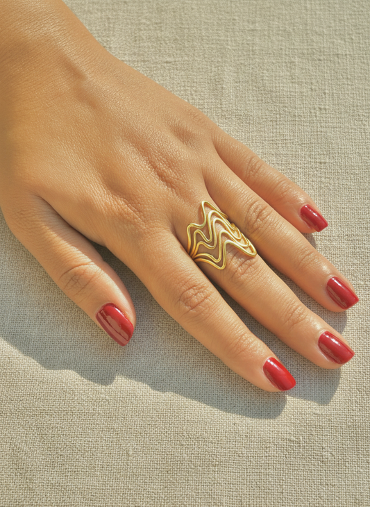 Fluid Wave Design Adjustable Gold Ring