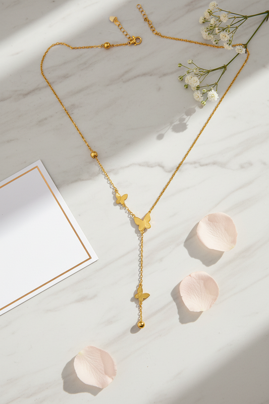 Golden Papillon Lariat Necklace