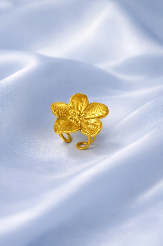Elegant Floral Gold Adjustable Ring